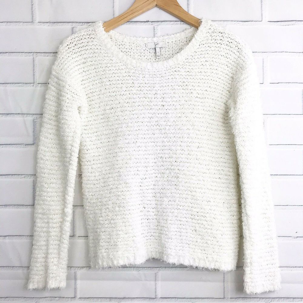 Joie Anias Long Sleeve Sweater Small White Fuzzy